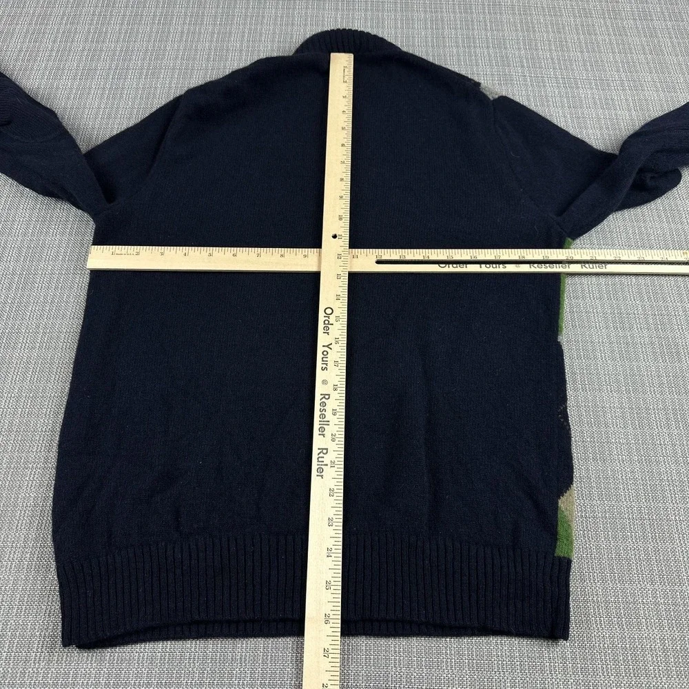 J Crew Lambswool Argyle Sweater Mens Medium 1/4 Zip Blue Preppy Academia